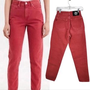 Vintage 80s l.e.i Riding Wear Red High-Rise Straight Tapered Jeans Size 7